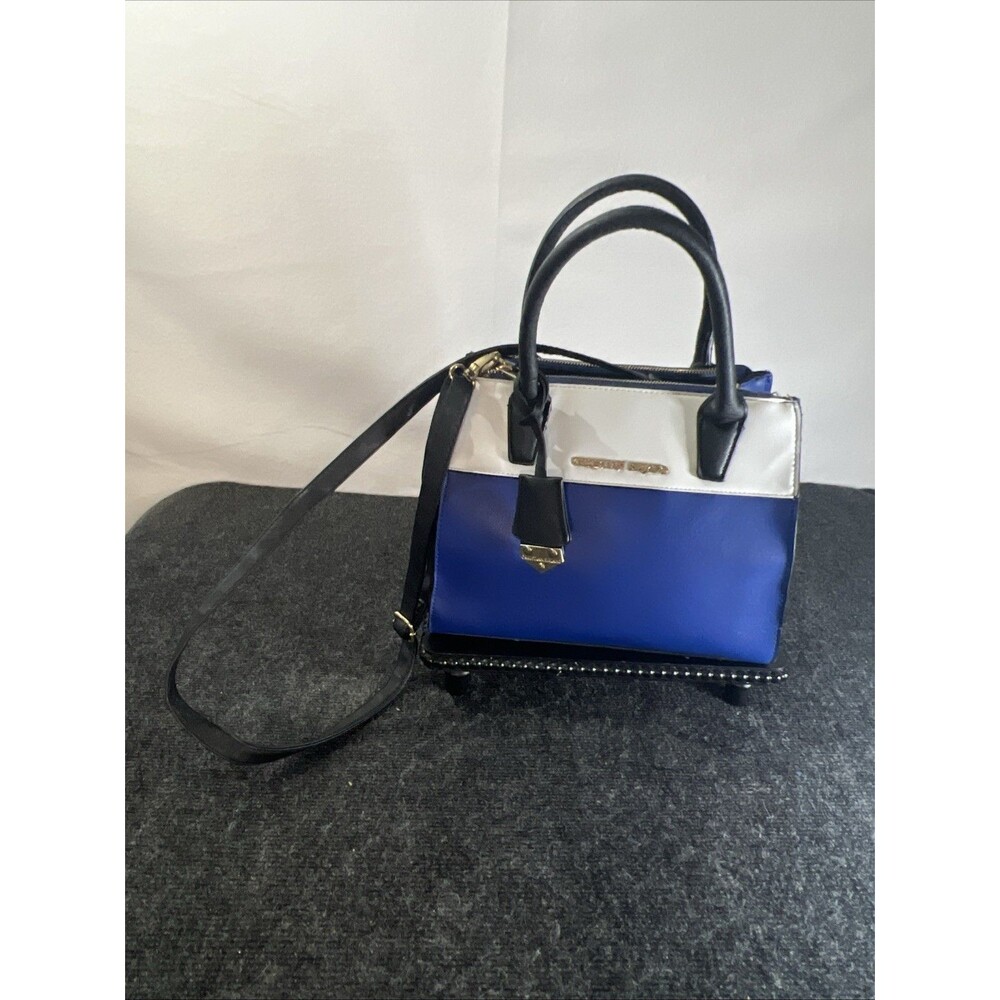 Christian Siriano Blue White Satchel Crossbody Bag Structured Top Handle - Picture 6 of 16